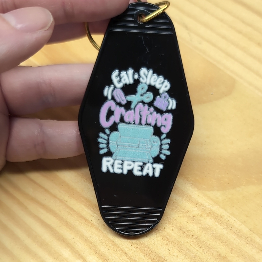 Eat Sleep Crafting Repeat Black Keychain